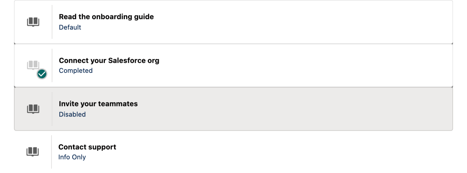 Four Visual Picker Link cards showing the default, completed, disabled and info-only states