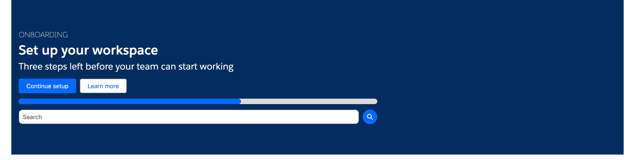 An Avonni Hero Banner with the search input and the progress bar both switched on, above a primary and a secondary call to action